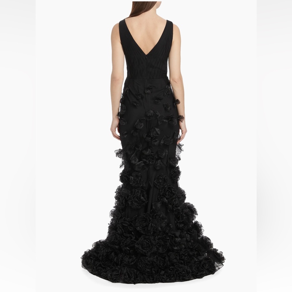 MARCHESA**Rosette Appliqué Black Mermaid Evening Gown**US 14***$1095 NWT - Picture 6 of 8